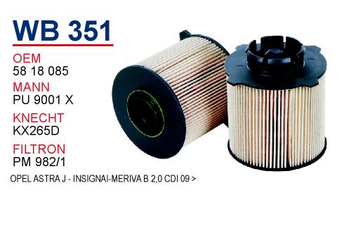 WB 351 OPEL ASTRAJ-İNSİGNİA-MERİVA B 2,0 CDİ 09 > 58 18 085 Yakıt/Mazot Filtresi