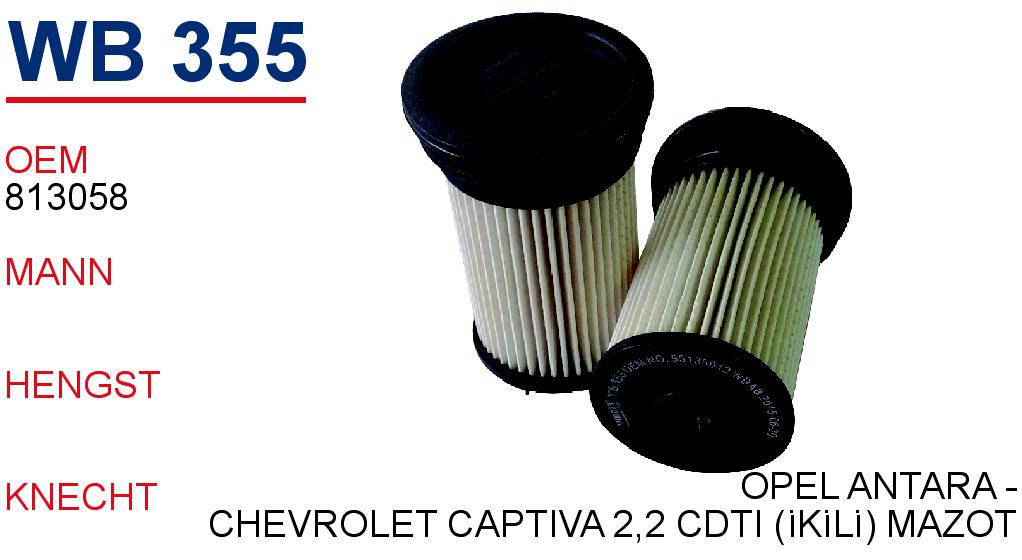 WB 355 OPEL ANTARA -CHEVROLET CAPTİVA 2,2 CDTİ (İKİLİ) 95135912 Yakıt/Mazot Filtresi