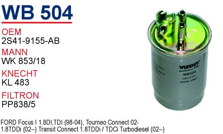 WB 504 FORD CONNECT 75 CC 2S41-9155-AB Yakıt/Mazot Filtresi