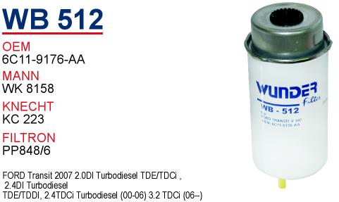 WB 512 FORD TRANSiT V 347  6C11-9176-AA Yakıt/Mazot Filtresi