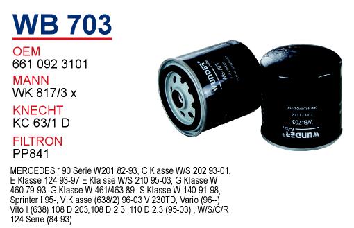 WB 703 MUSSO  2.3 -2.9TD/REXTON 2.3 D-2.9 TD 96+ 66109-23001 Yakıt/Mazot Filtresi