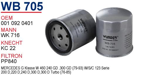 WB 705 MERCEDES 123 KASA 602 MOTOR 001 092 0401 Yakıt/Mazot Filtresi