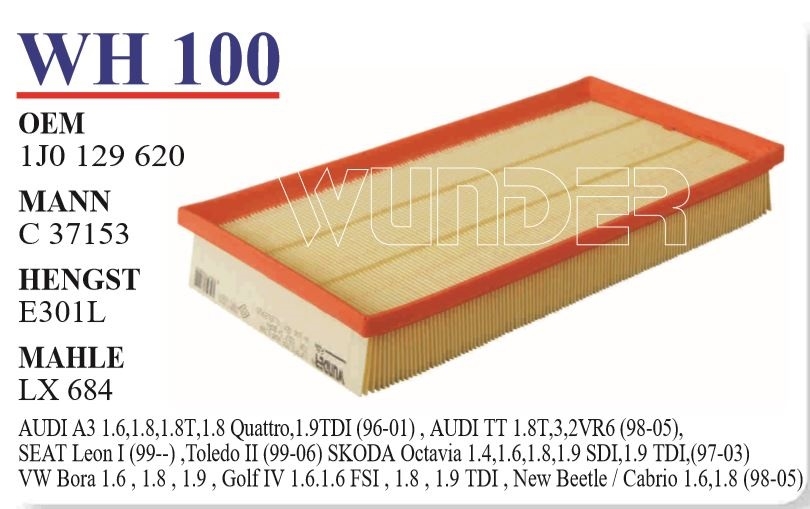 WH 100 VOLKSWAGEN GOLF IV - BORA 1J0 129 620 Hava Filtresi