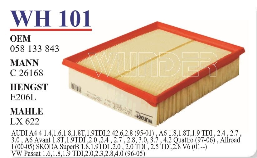 WH 101 VOLKSWAGEN PASSAT 98-05 058 133 843 Hava Filtresi