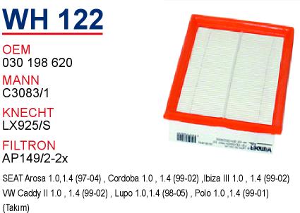 WH 122 VOLKSWAGEN POLO III 1.0-1.4 99-2001 (iKiLi) 030 129620 C Hava Filtresi
