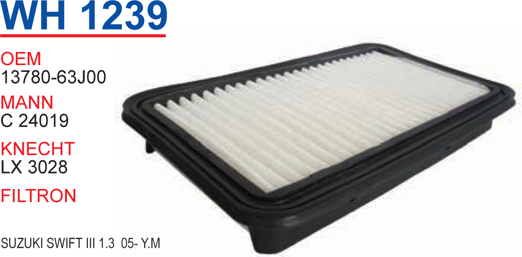 WH 1239 SUZUKi SWiFT III 1.3  05- Y.M 13780-63J00 Hava Filtresi