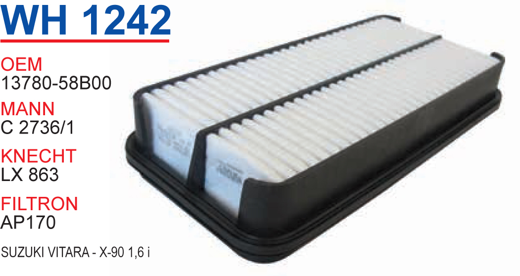 WH 1242 SUZUKi ViTARA 5KAPI 90-94 -G16 A UZUN TİP 13780-58B00 Hava Filtresi