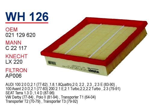 WH 126 AUDi  100 i.e 021 129 620 Hava Filtresi