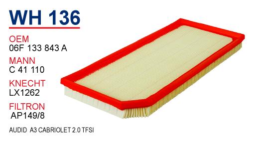 WH 136 AUDI  A3 CABRIOLET  2.0 TFSI 06F 133 843A Hava Filtresi