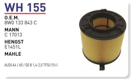 WH 155 AUDİ A4 / A5 / Q5 II 1,4-2,0 TFSİ 8W0 133 843 C  Hava Filtresi