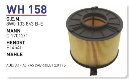 WH 158 AUDI A4 - A5 - A5 CABRIOLET 2,0 TFSİ  8W0 133 843 B  Hava Filtresi