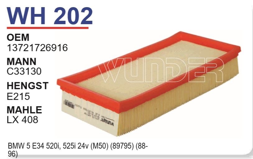 WH 202 BMW E34 520i - 525i  M50-M52 13721726916 Hava Filtresi
