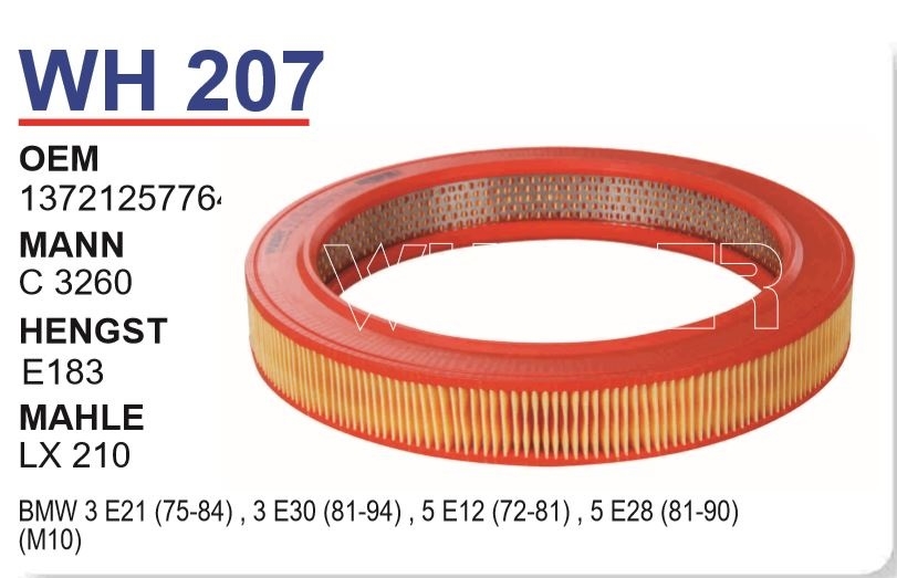 WH 207 BMW E21-E30 3 SERİE - E12-E28 5 SERİE                           M10      13721257764 Hava Filtresi