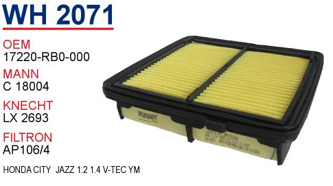 WH 2071 HONDA CİTY JAZZ III 1.2 1.4 V-TEC 08-> 17220-RB0-000 Hava Filtresi