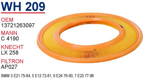 WH 209 BMW E21 3 SERİE- E12 5 SERİE -  E23 7 SERİE  (TEPSi)     M30 13721263097 Hava Filtresi