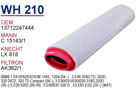 WH 210 BMW X5 3.0 d - 3.30d - 5.30d - E60 - E66 - E90 (UZUN)   M57 13712247444 Hava Filtresi