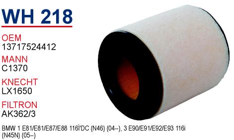 WH 218 BMW E 87 116i  N45-N46 13717524412 Hava Filtresi