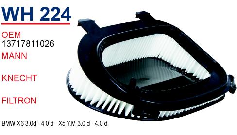 WH 224 BMW X6 3,0d-4,0d BMW X5 Y.M 3,0d-4,0d   13717811026 Hava Filtresi