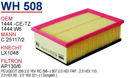 WH 508 PEUGEOT 307  1.4 - 1.6 - 2.0 DV10ATED 1444.-CE-TZ Hava Filtresi