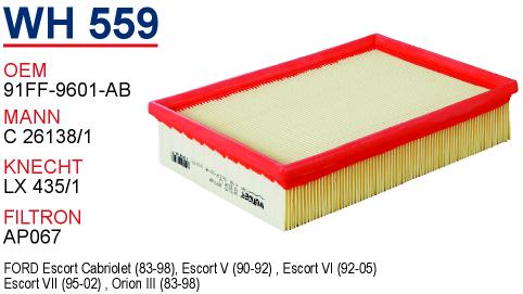 WH 559 FORD ESCORT CLX 91FF-9601-AB Hava Filtresi