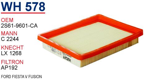 WH 578 FORD FİESTA V FUSİON 2S61-9601-CA Hava Filtresi