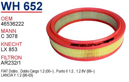 WH 652 FiAT PUNTO II 1.2 99- DOBLO 1.2 BENZiNLi 46536222 Hava Filtresi