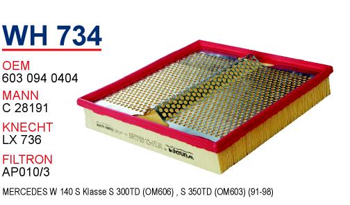 WH 734 MERCEDES 140 KASA S KLASS  S300 TD  603 094 0404 Hava Filtresi
