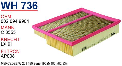 WH 736 MERCEDES 190 201 KASA 002 094 9904 Hava Filtresi