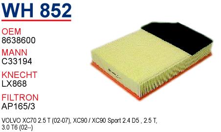 WH 852 VOLVO XC 70 - XC 90  2.4 T-2.5 T 8638600 Hava Filtresi