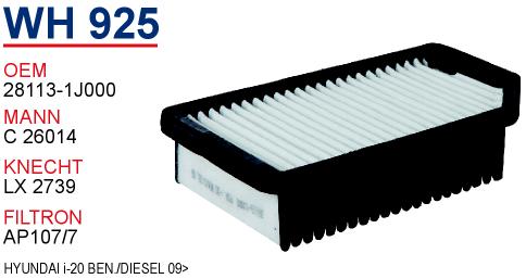 WH 925 HYUNDAİ İ-20 BEN./DİZEL 09> 28113-1J000 Hava Filtresi