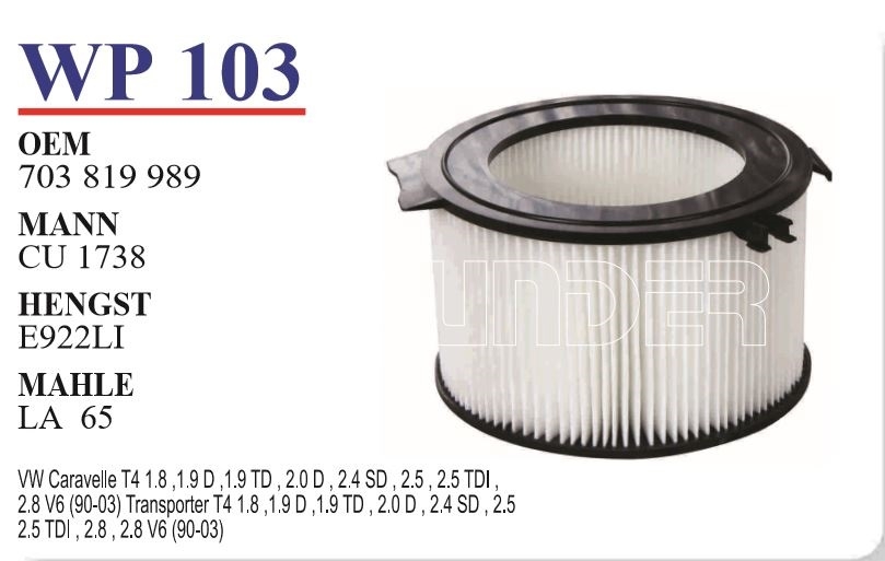 WP 103 VOLKSWAGEN TRANSPORTER T 4 703 819 989 Polen Filtresi