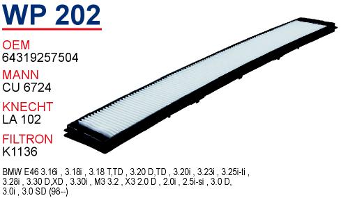 WP 202 BMW 3 SERiE  E46 - X3  E83 64319257504 Polen Filtresi
