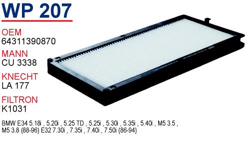 WP 207 BMW 5 SERiE  E34 - 7 SERiE  E32 64311390870 Polen Filtresi