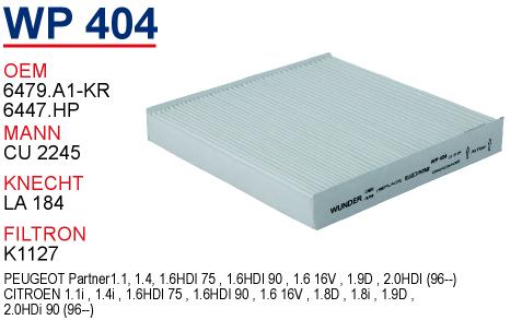 WP 404 CITROEN XSARA - C5 - BERLİNGO II 6447.HP Polen Filtresi