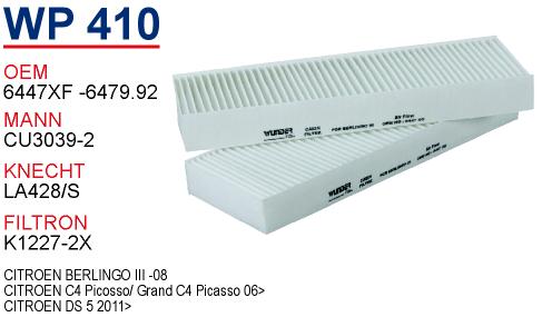 WP 410 PEUGEOT PARTNER TEPEE   Y.M 08- 6447.XF Polen Filtresi