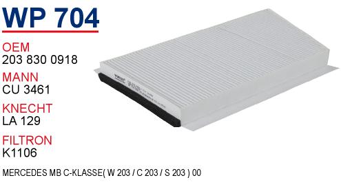 WP 704 MERCEDES 203 KASA C - CLK KLASS  2038300918 Polen Filtresi