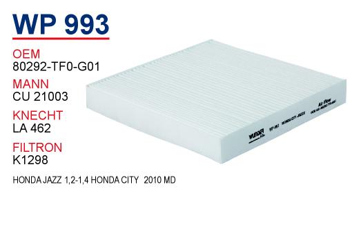 WP 993 HONDA JAZZ 1,2-1,4 HONDA CITY  2010 MD. 80292-TF0-G01 Polen Filtresi