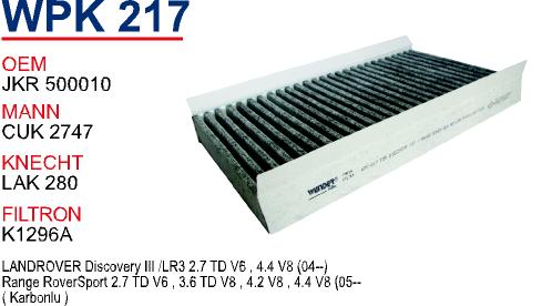 WPK 217 DiSCOVERY III-RANGE ROVER (KARBONLU) JKR500010 Polen Filtresi