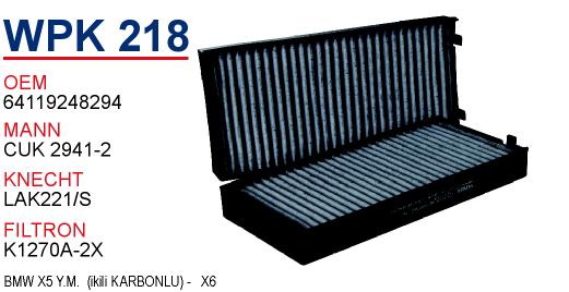 WPK 218 BMW X5 Y.M  (İKİLİ KARBONLU)-   X6 64119248294 Polen Filtresi