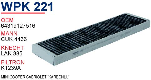 WPK 221 MİNİ COOPER R 56 KARBONLU 64319127516 Polen Filtresi
