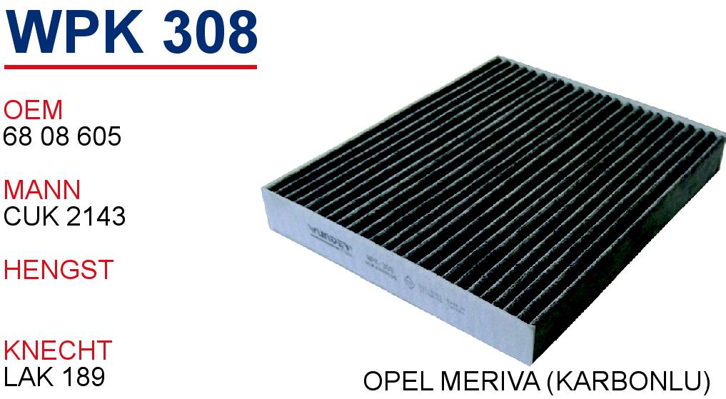 WPK 308 OPEL MERİVA KARBONLU 68 08 605 Polen Filtresi