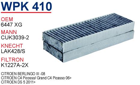 WPK 410 CITROEN BERLiNGO III   Y.M 08-   (KARBONLU) 6447.XF Polen Filtresi
