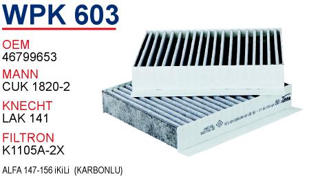 WPK 603 ALFA 147-156 iKiLi  (KARBONLU) 46799653 Polen Filtresi
