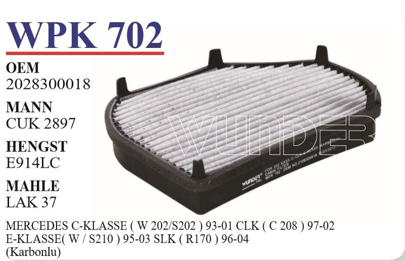 WPK 702 MERCEDES 202 KASA C-CLK-E KLASS  (KARBONLU) 210 830 0818 Polen Filtresi