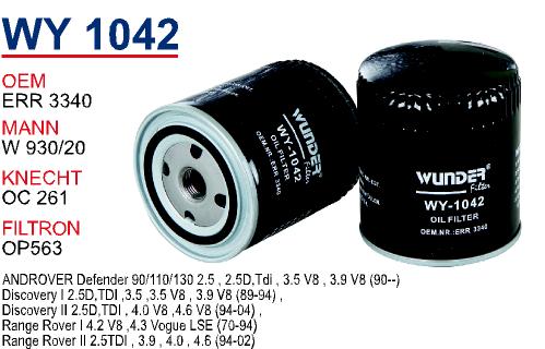 WY 1042 RANGE ROVER  I-II    94-02  DISCOVERY 1-2 ERR 3340 Yağ Filtresi