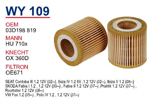 WY 109 VOLKSWAGEN POLO IV 1.2 16 v BENZİNLİ 03D 198 819 Yağ Filtresi