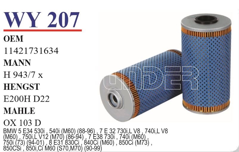 WY 207 BMW E34 - E32 - E38 - E31                                          M60-M73 11421731634 Yağ فلترsi