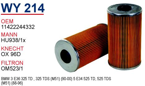 WY 214 BMW E36 3.25 TDS - E34 5.25 TDS M51 11422244332 Yağ فلترsi