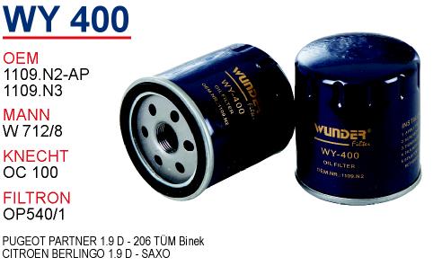 WY 400 CITROEN BERLiNGO 1.9 D - SAXO 1109.N3 Yağ Filtresi