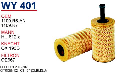 WY 401 CITROEN C2 - C3 - C4 (ÇUBUKLU) 1109.R7 Yağ Filtresi